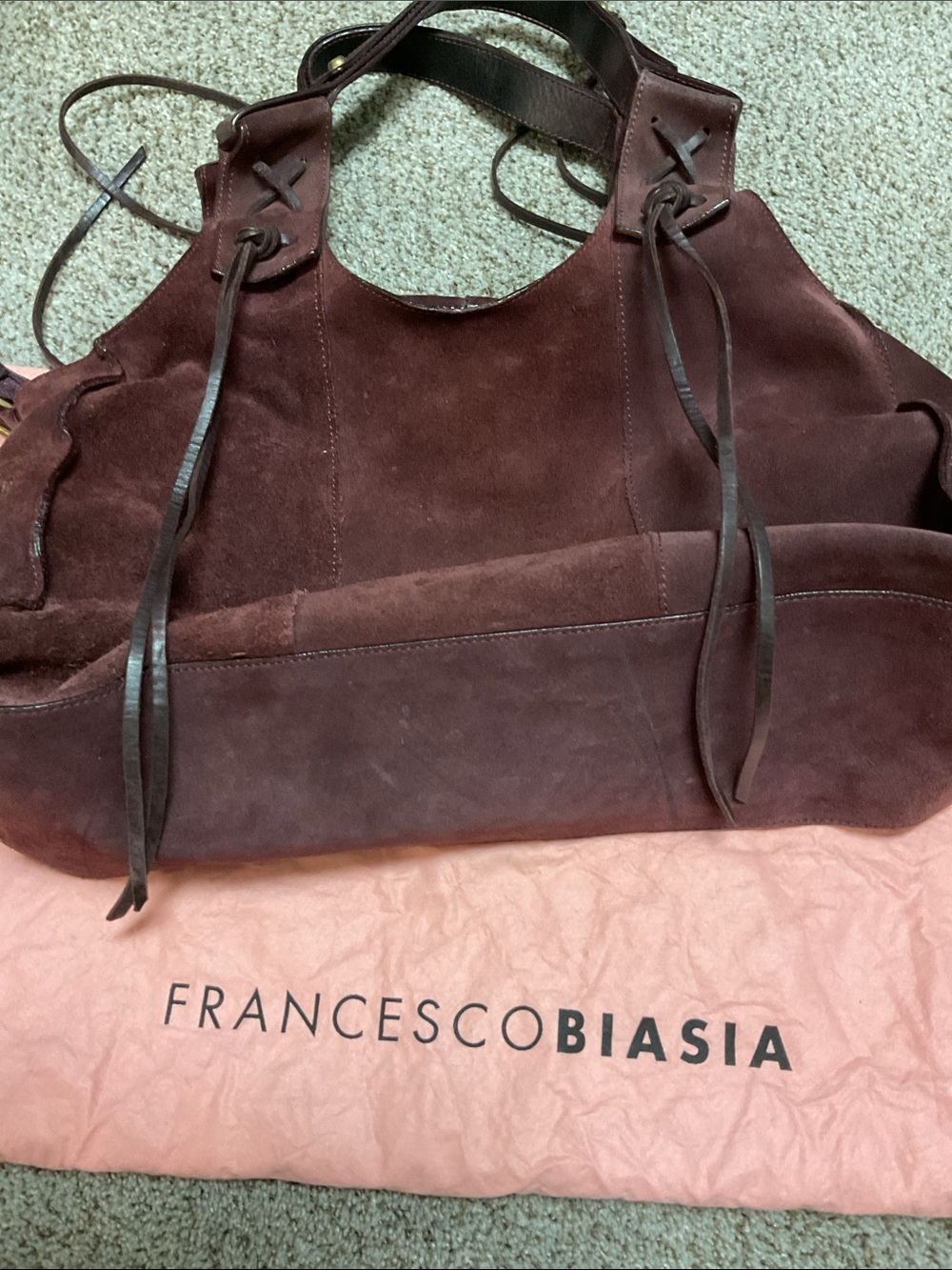Francesco Biasia Bag in Deep Burgundy Suede with Matching Leather Trim